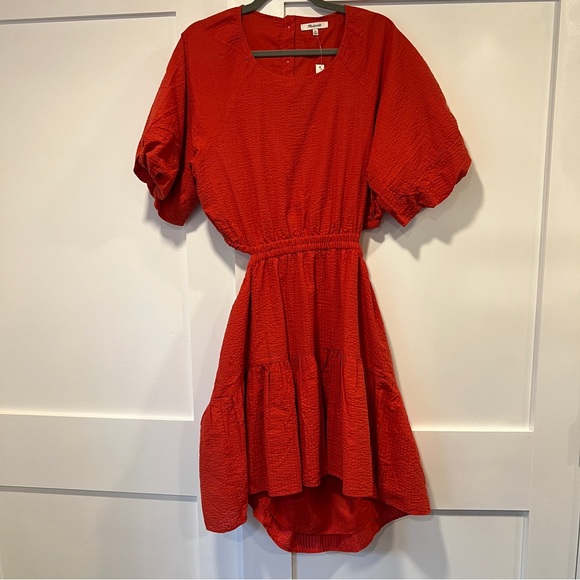 NWT Madewell Seersucker Puff-Sleeve Cutout Mini Dress Size XL - Picture 5 of 10